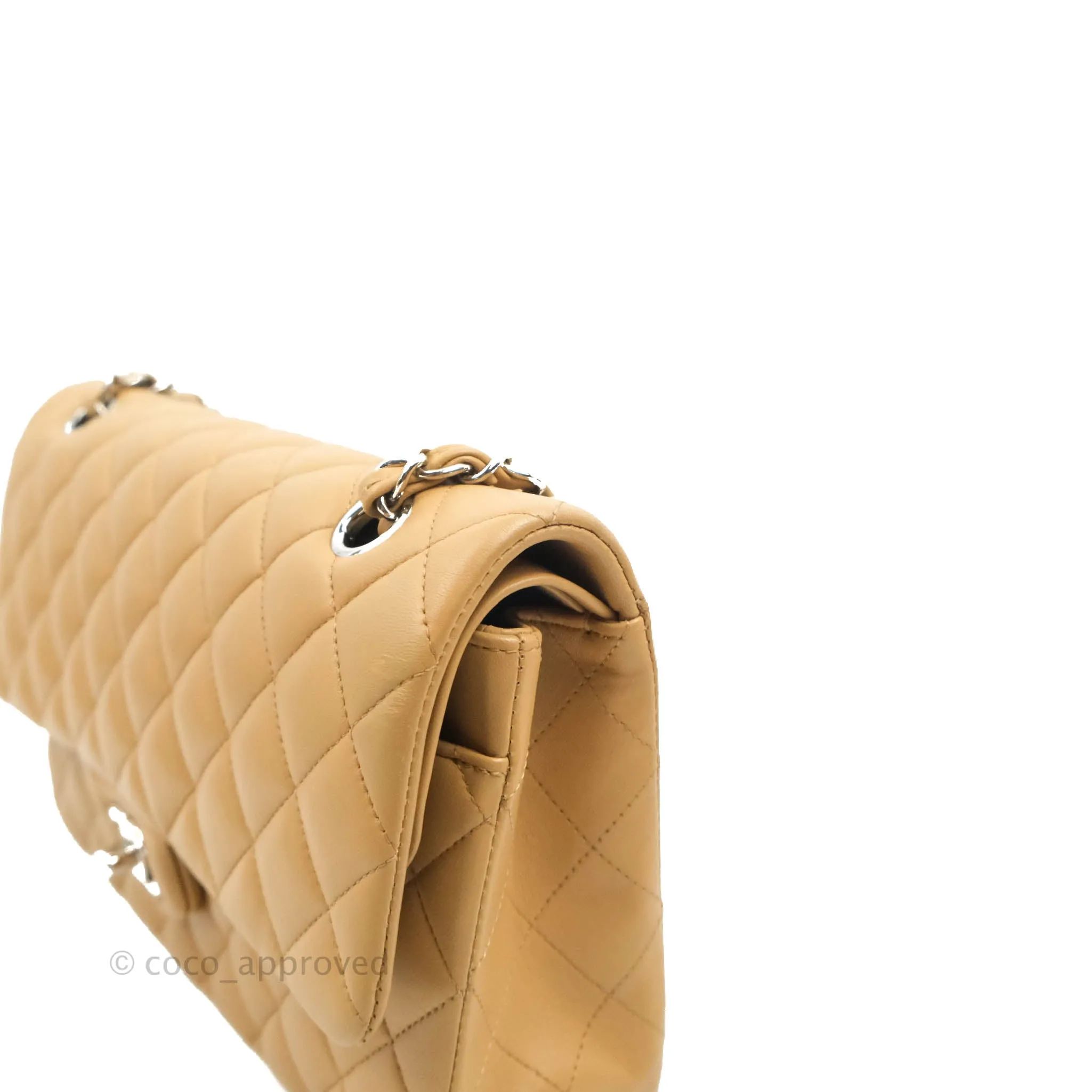 Classic M/L Medium Flap Quilted Dark Beige Lambskin Silver Hardware