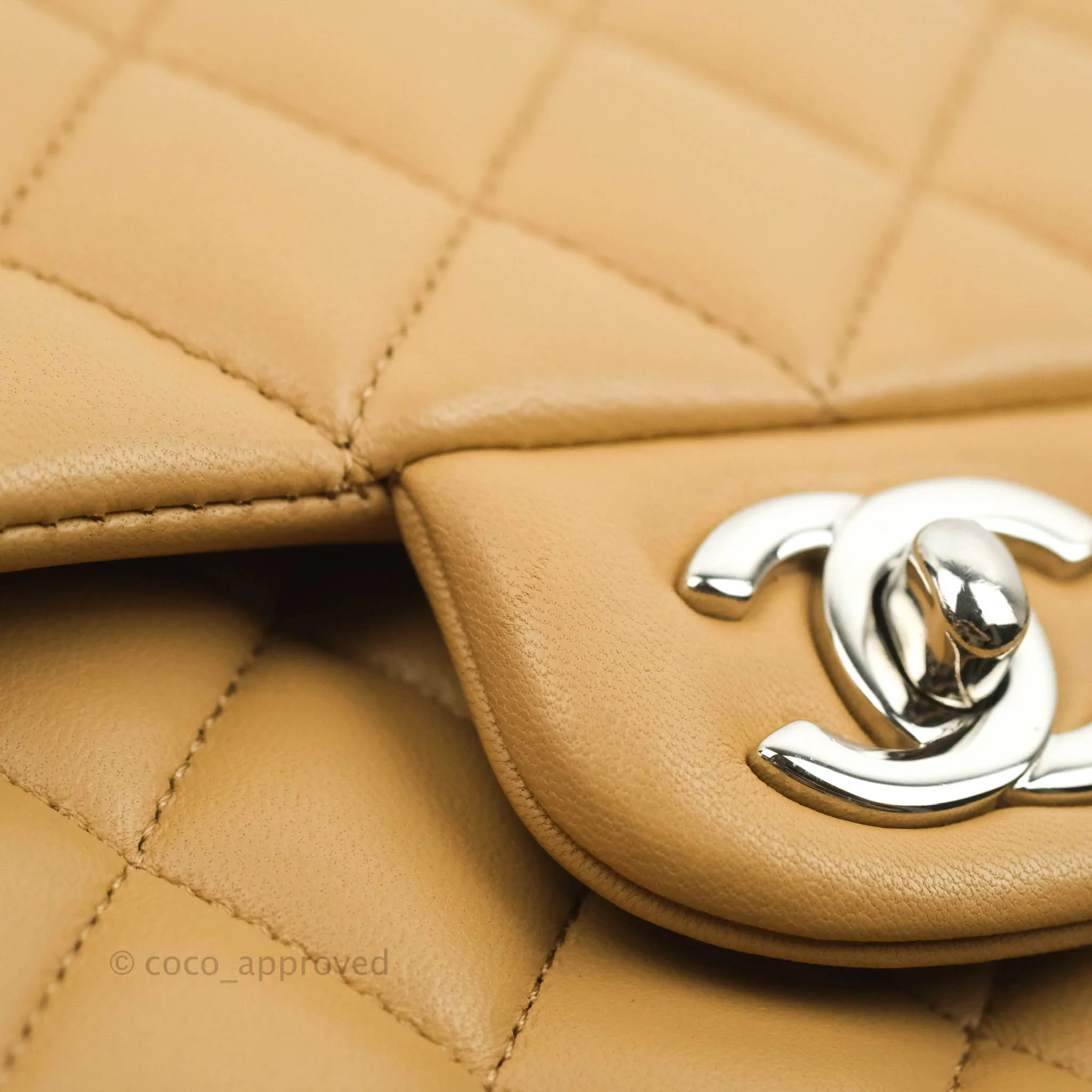 Classic M/L Medium Flap Quilted Dark Beige Lambskin Silver Hardware