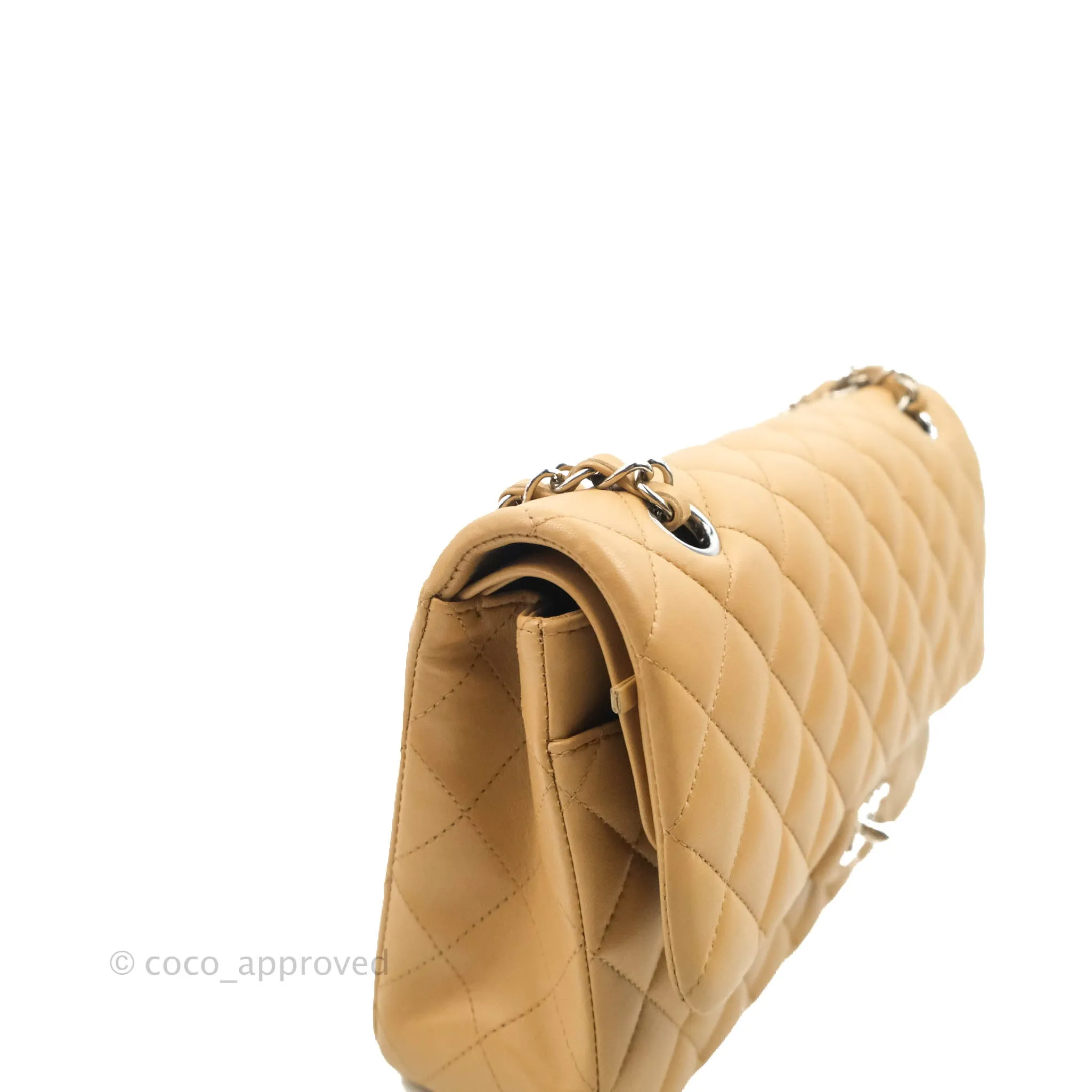 Classic M/L Medium Flap Quilted Dark Beige Lambskin Silver Hardware