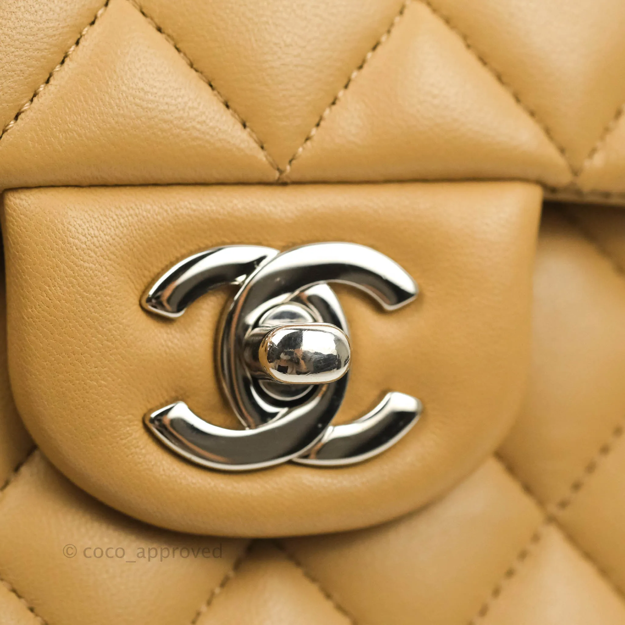 Classic M/L Medium Flap Quilted Dark Beige Lambskin Silver Hardware