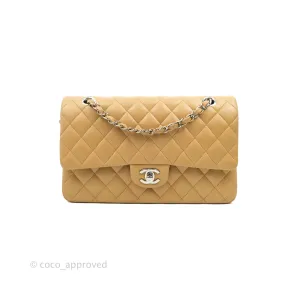 Classic M/L Medium Flap Quilted Dark Beige Lambskin Silver Hardware
