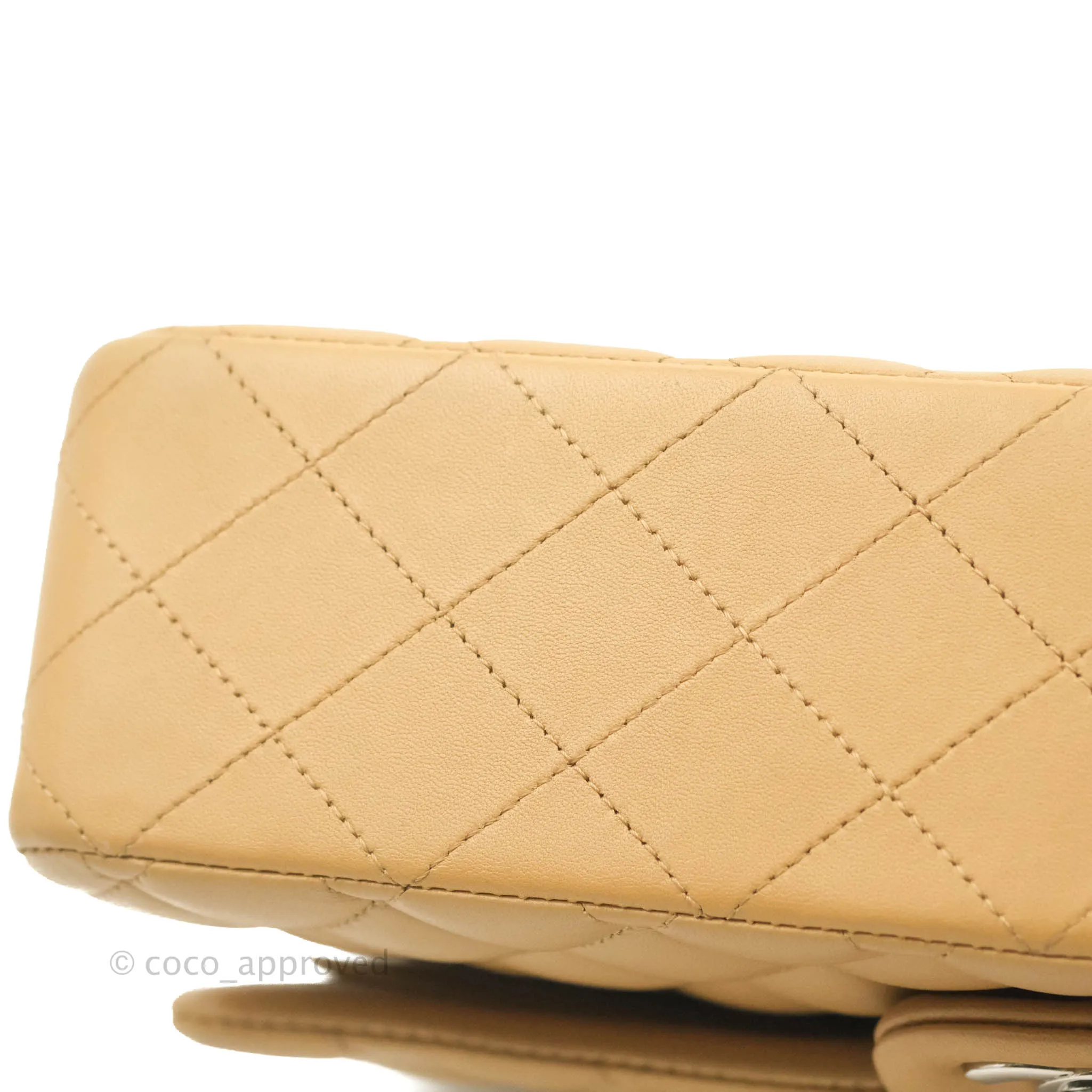 Classic M/L Medium Flap Quilted Dark Beige Lambskin Silver Hardware