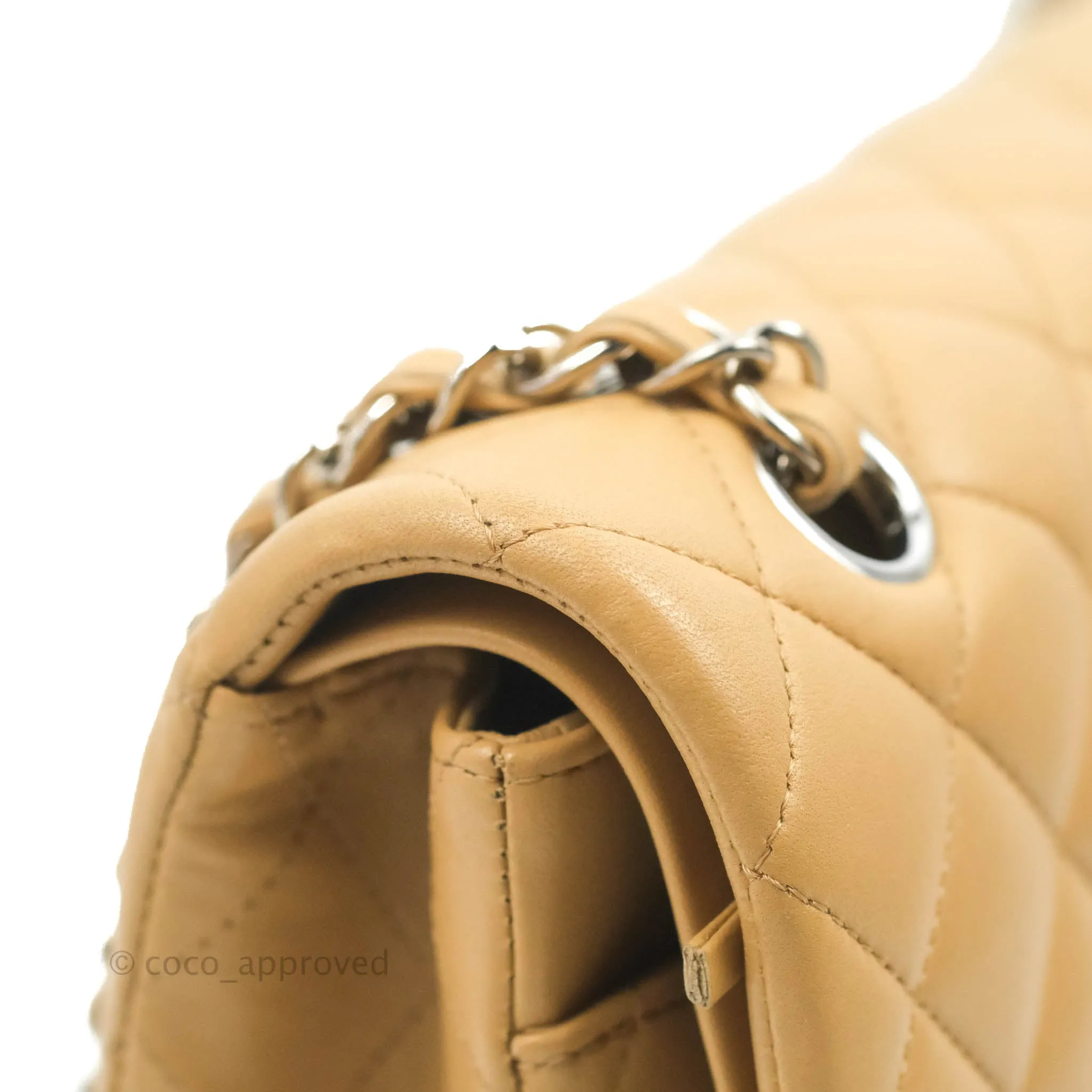 Classic M/L Medium Flap Quilted Dark Beige Lambskin Silver Hardware