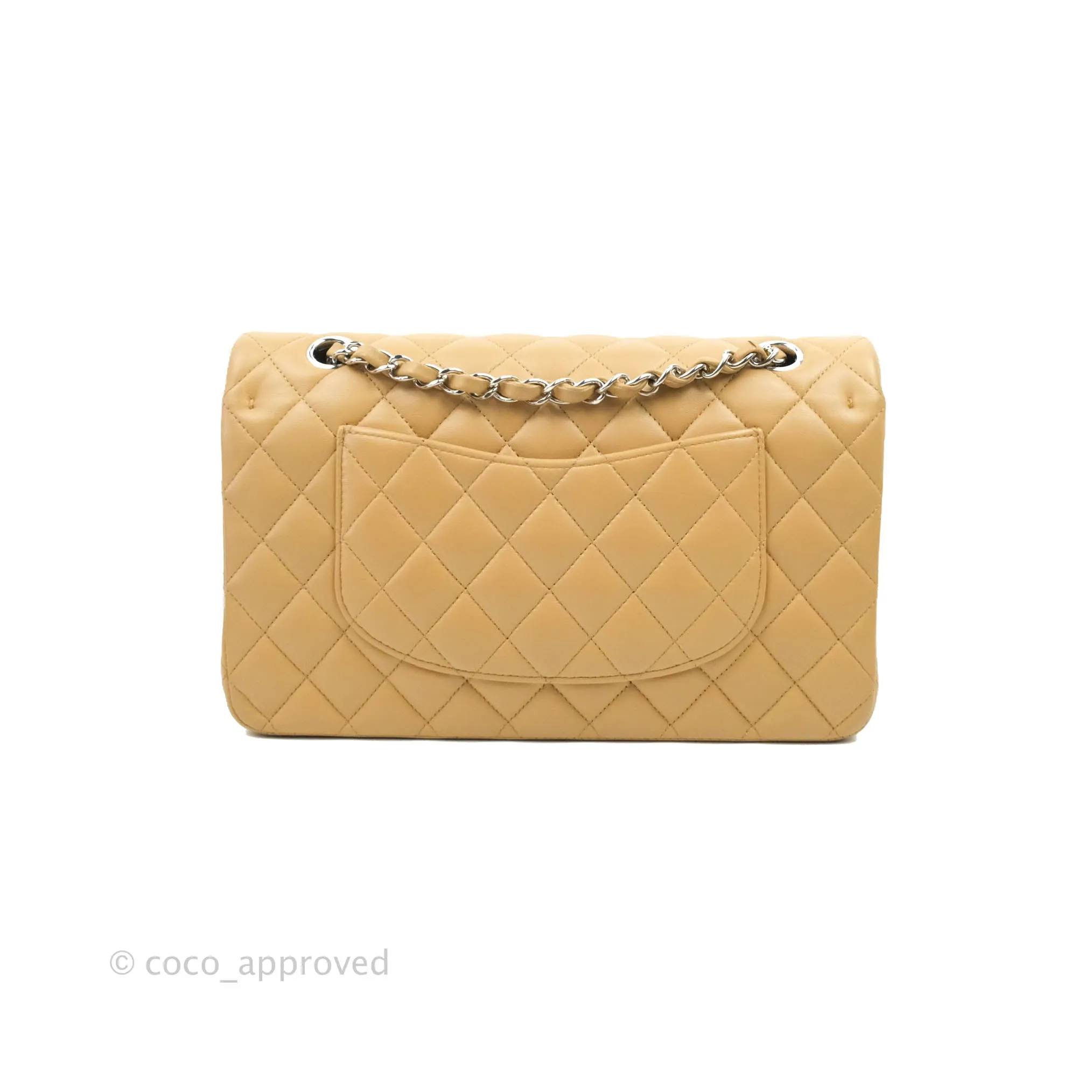 Classic M/L Medium Flap Quilted Dark Beige Lambskin Silver Hardware