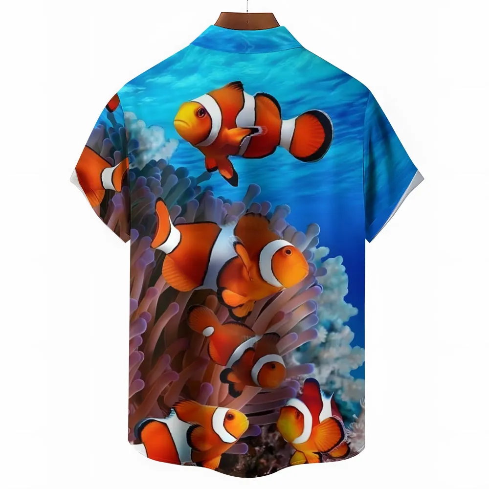 Clownfish Casual Print Chest Pocket Short Sleeve Shirt 2308100128