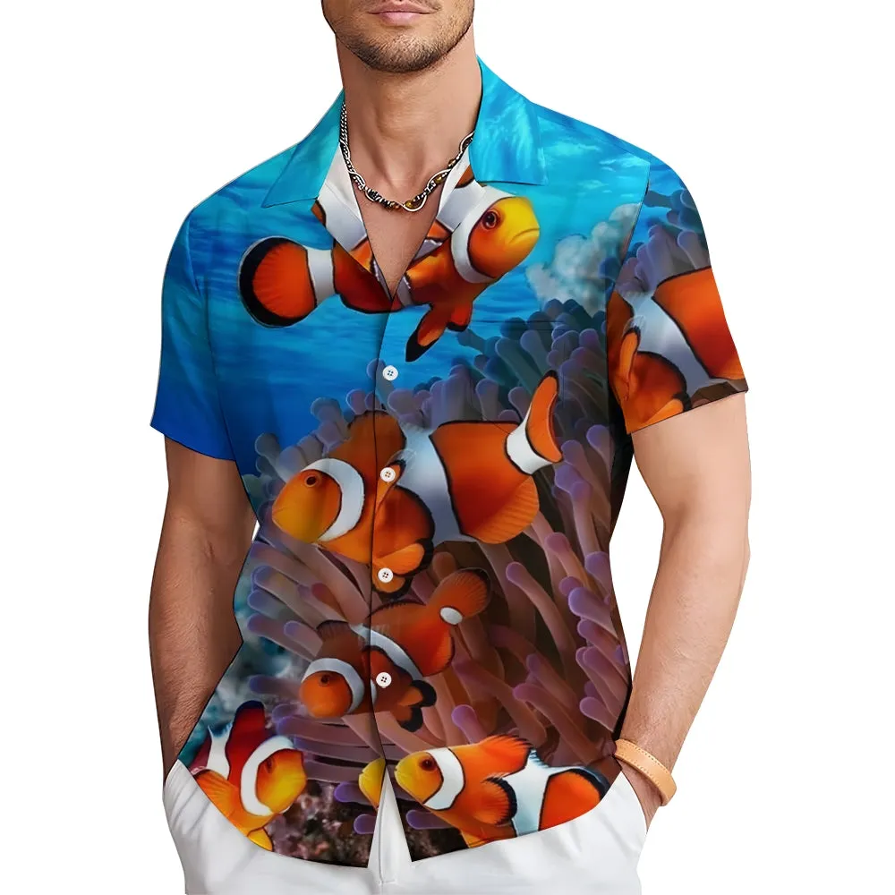 Clownfish Casual Print Chest Pocket Short Sleeve Shirt 2308100128