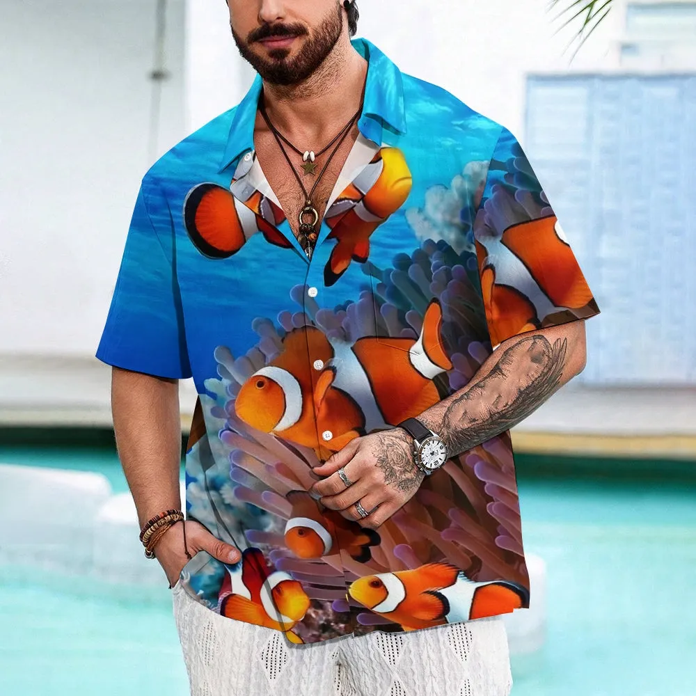 Clownfish Casual Print Chest Pocket Short Sleeve Shirt 2308100128