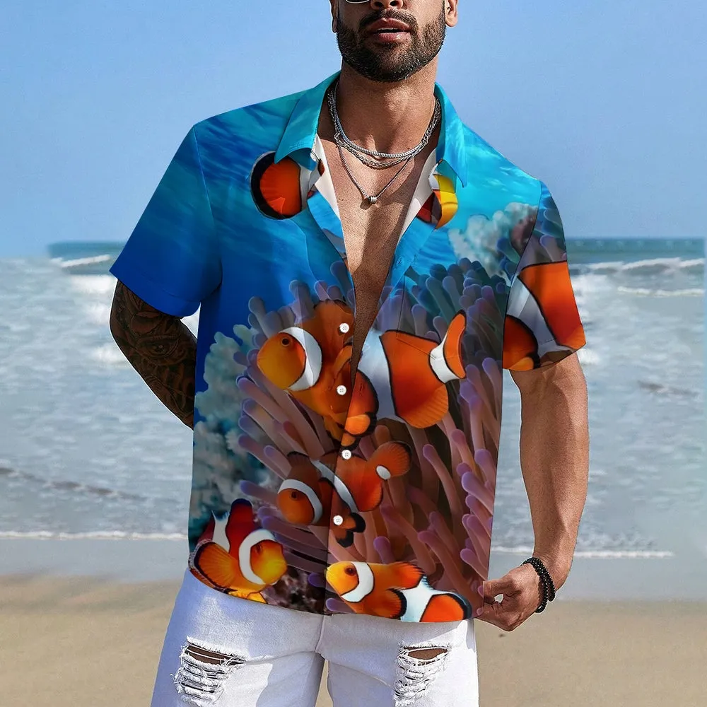 Clownfish Casual Print Chest Pocket Short Sleeve Shirt 2308100128