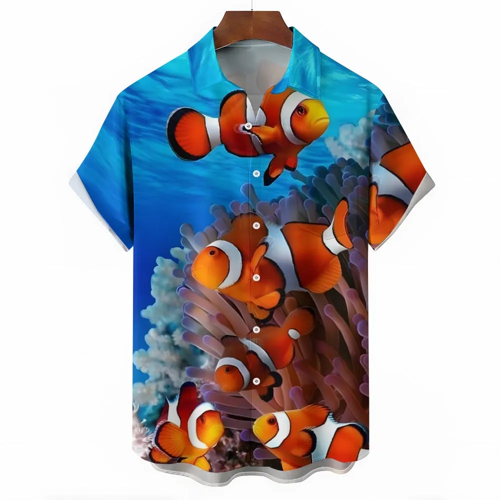 Clownfish Casual Print Chest Pocket Short Sleeve Shirt 2308100128