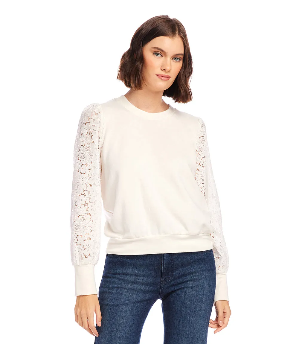 Contrast Lace Sleeve Top