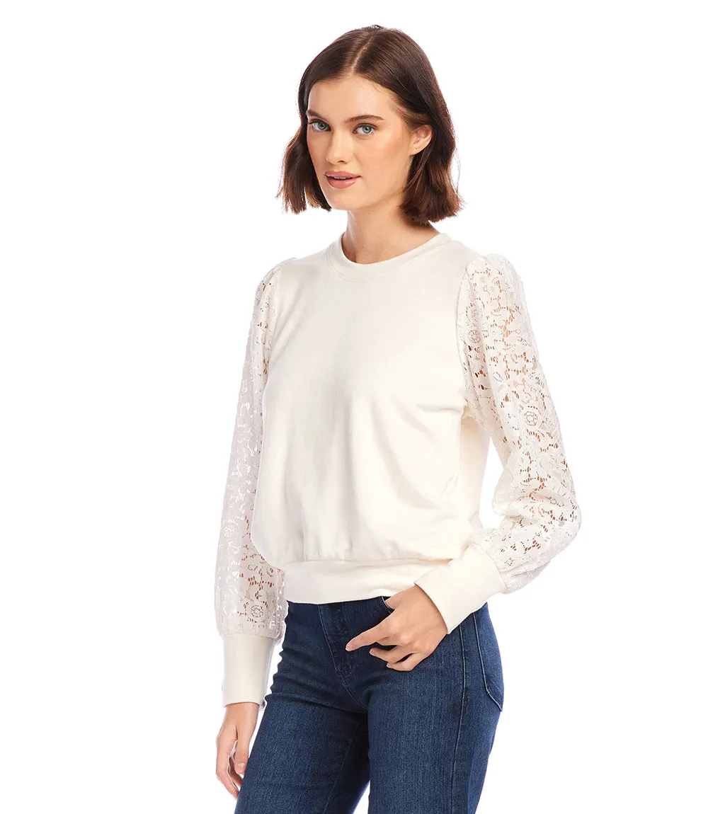 Contrast Lace Sleeve Top