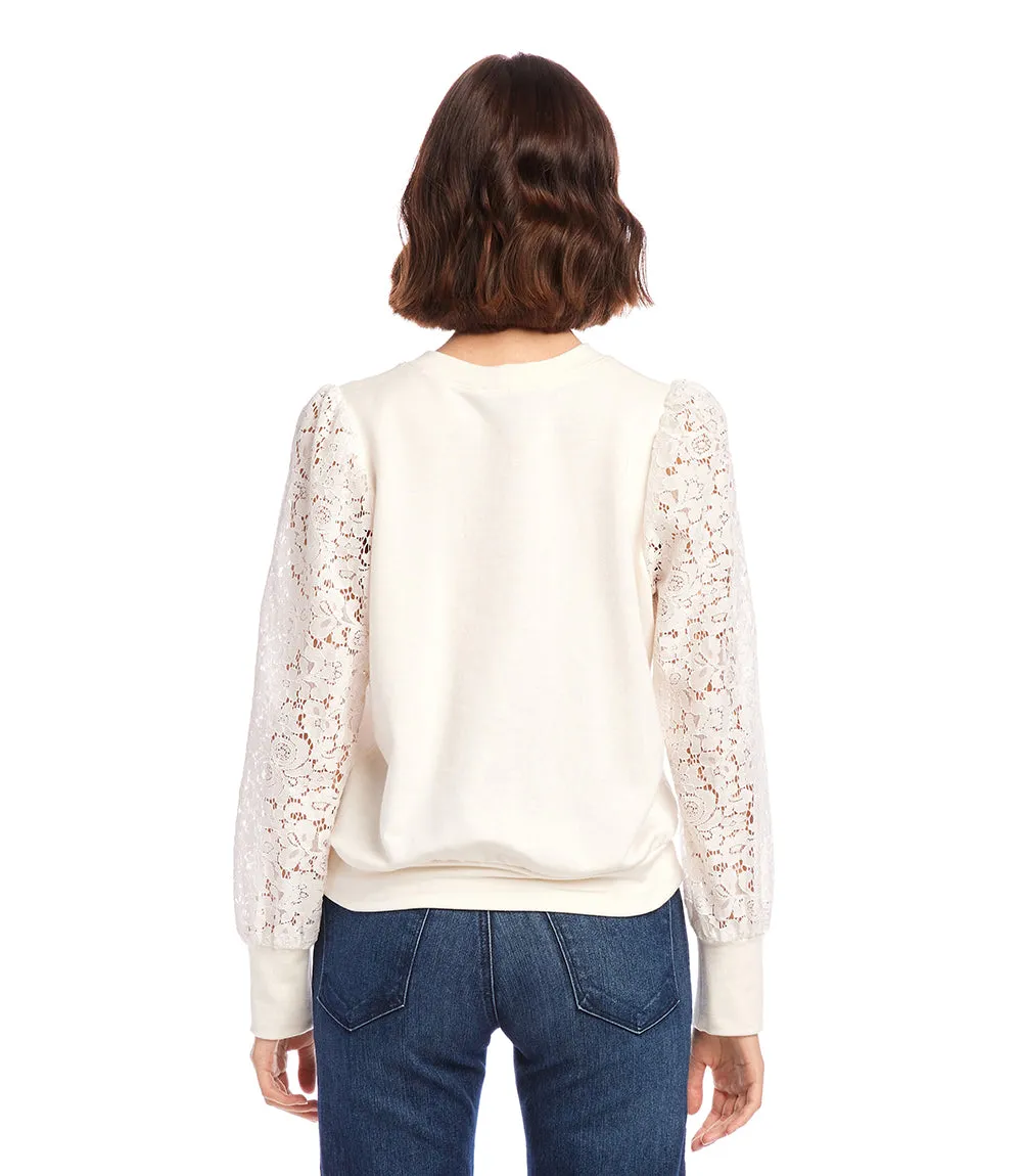 Contrast Lace Sleeve Top