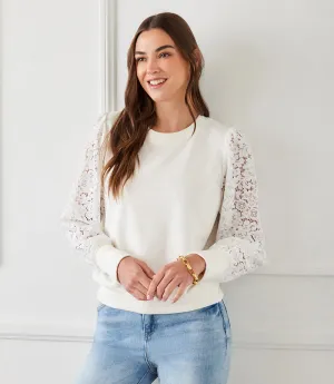 Contrast Lace Sleeve Top