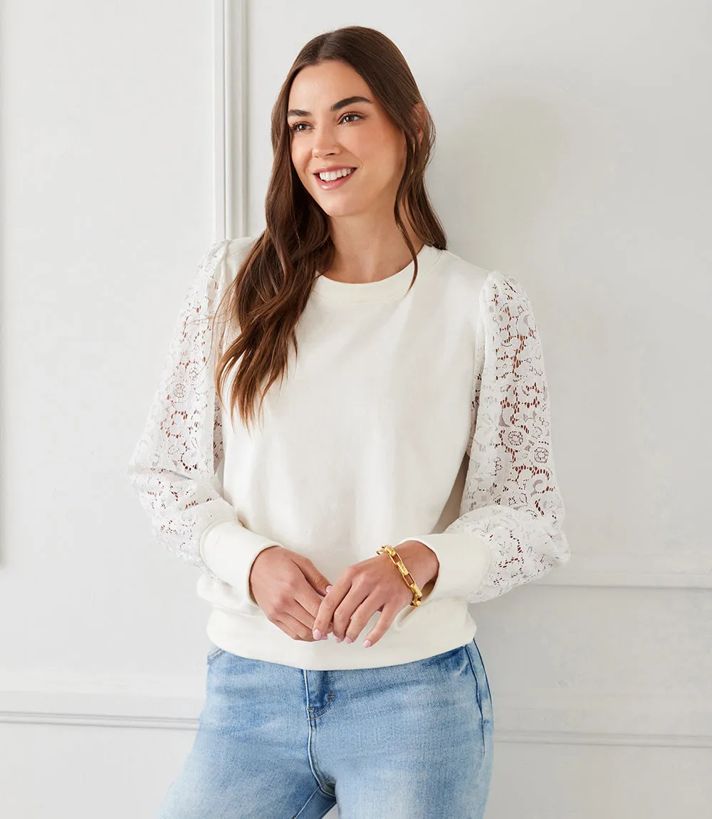 Contrast Lace Sleeve Top