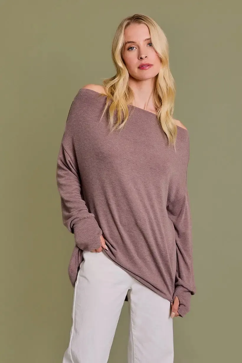COWL NECK LONG SLEVEE OFF SHOULDER TOP