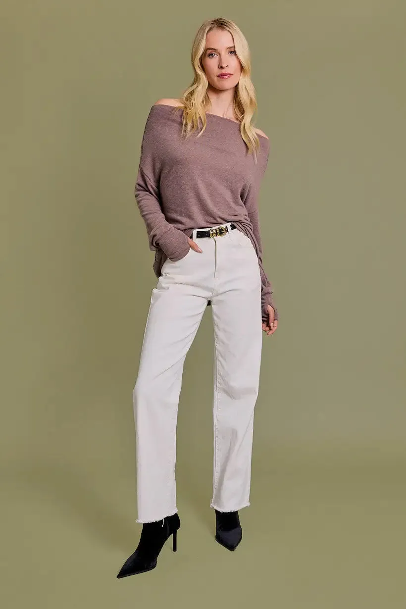 COWL NECK LONG SLEVEE OFF SHOULDER TOP