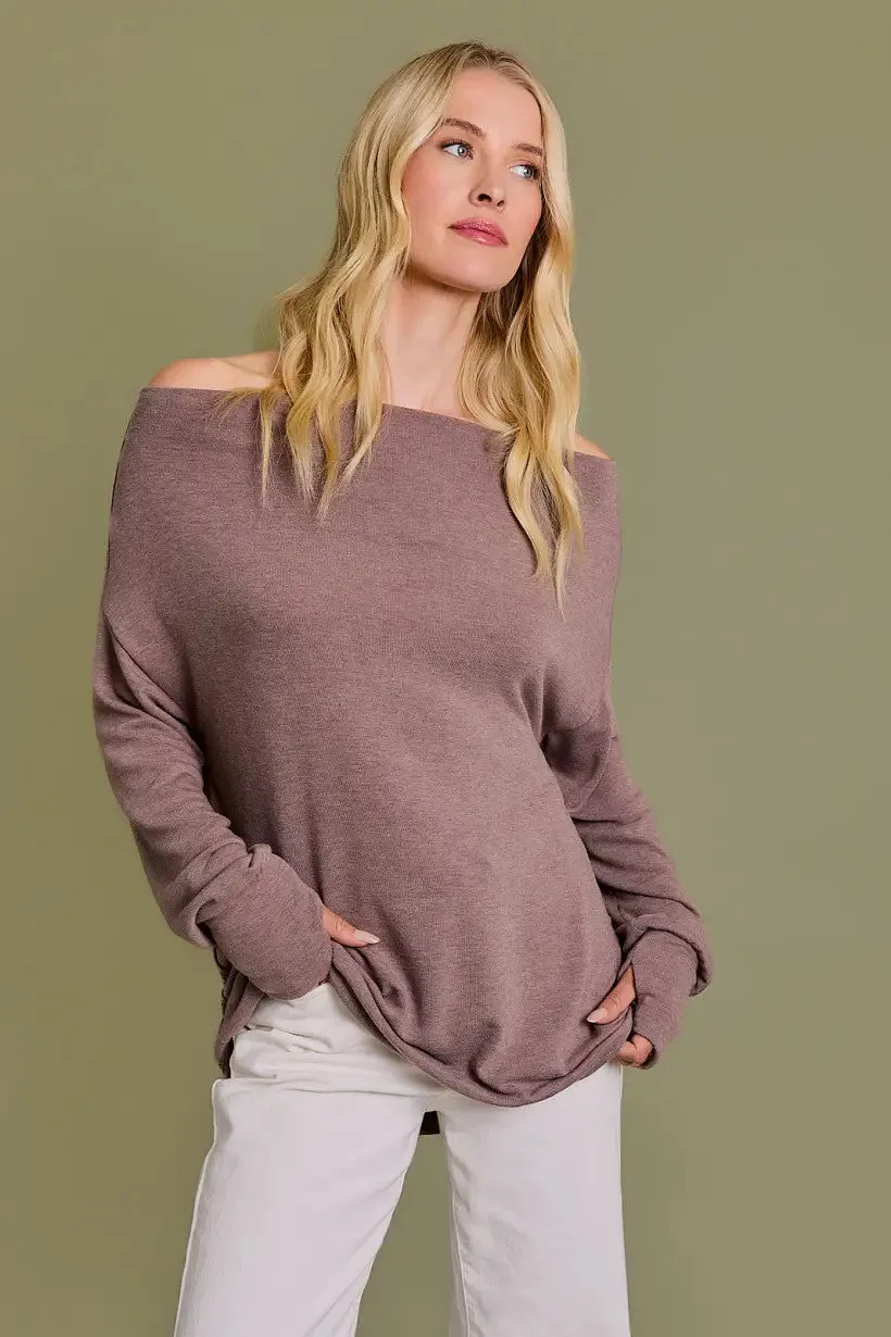 COWL NECK LONG SLEVEE OFF SHOULDER TOP