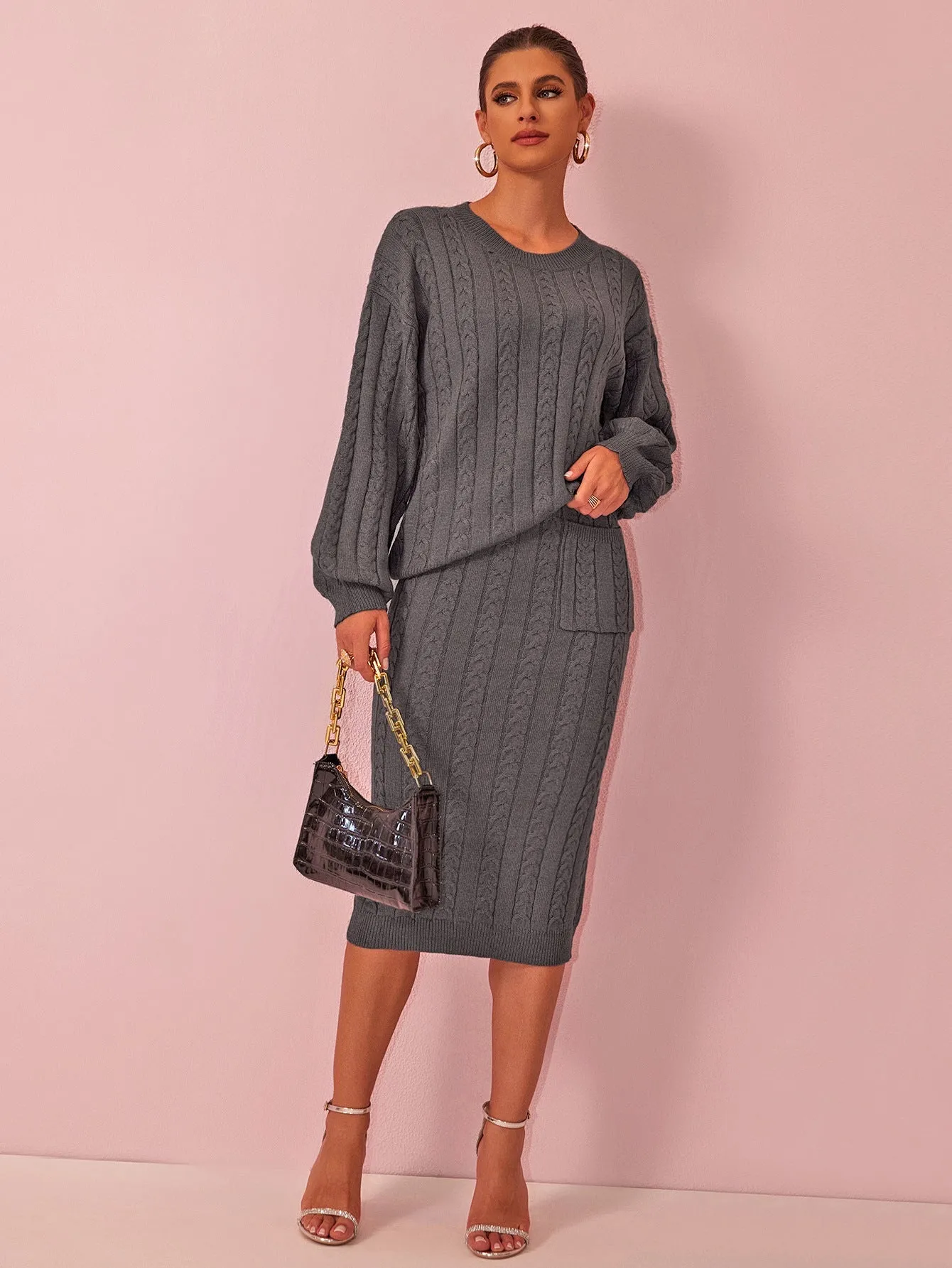 Cozy Knit Sweater and Skirt Suit for Effortless Autumn Elegance