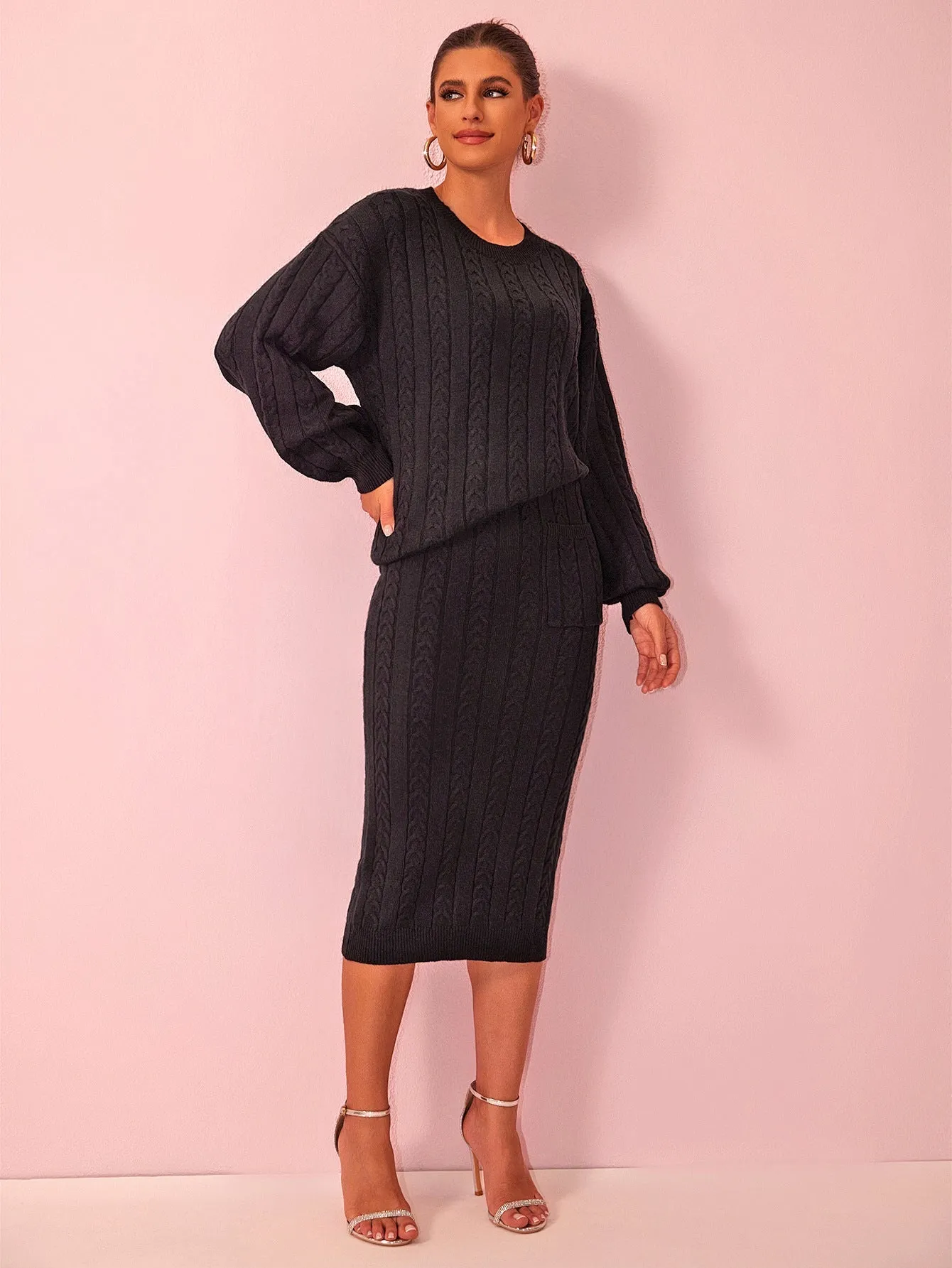 Cozy Knit Sweater and Skirt Suit for Effortless Autumn Elegance