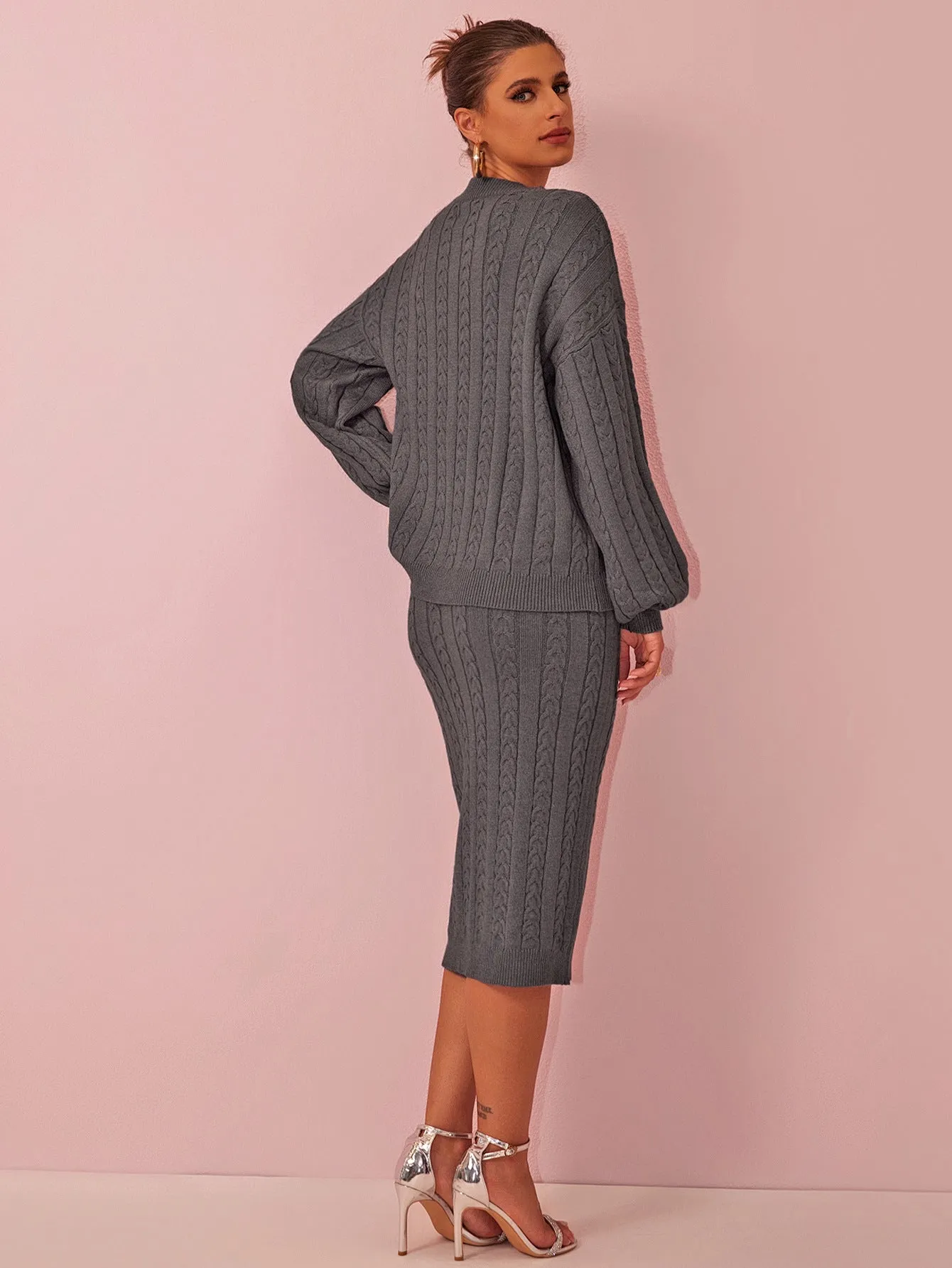 Cozy Knit Sweater and Skirt Suit for Effortless Autumn Elegance