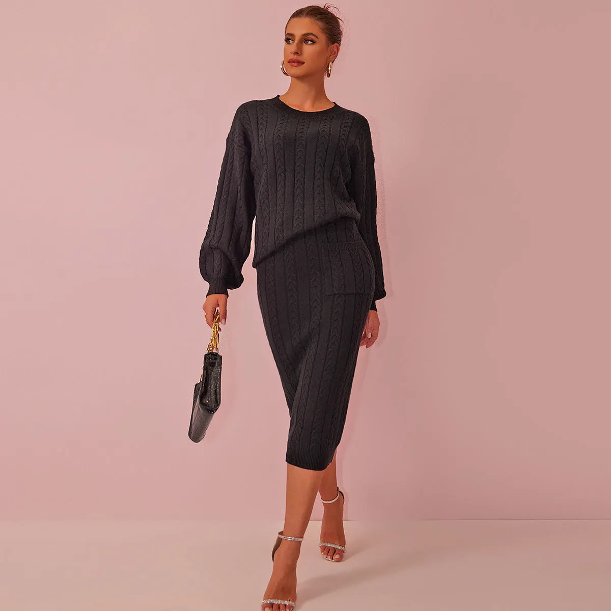 Cozy Knit Sweater and Skirt Suit for Effortless Autumn Elegance