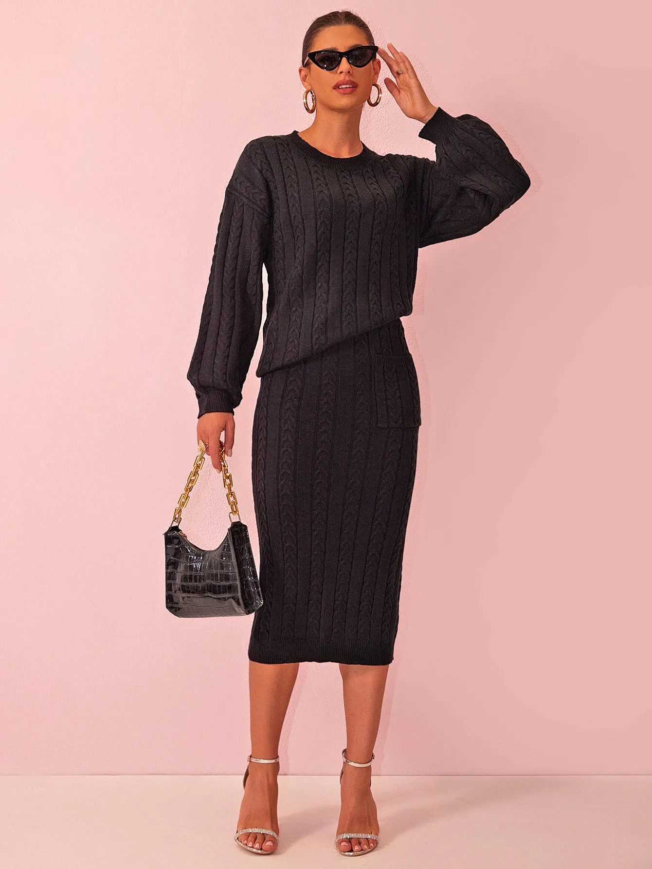 Cozy Knit Sweater and Skirt Suit for Effortless Autumn Elegance