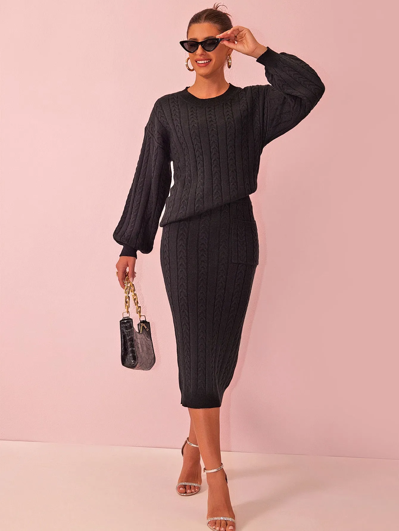 Cozy Knit Sweater and Skirt Suit for Effortless Autumn Elegance