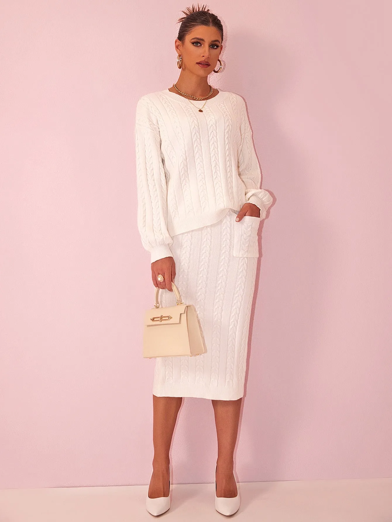 Cozy Knit Sweater and Skirt Suit for Effortless Autumn Elegance