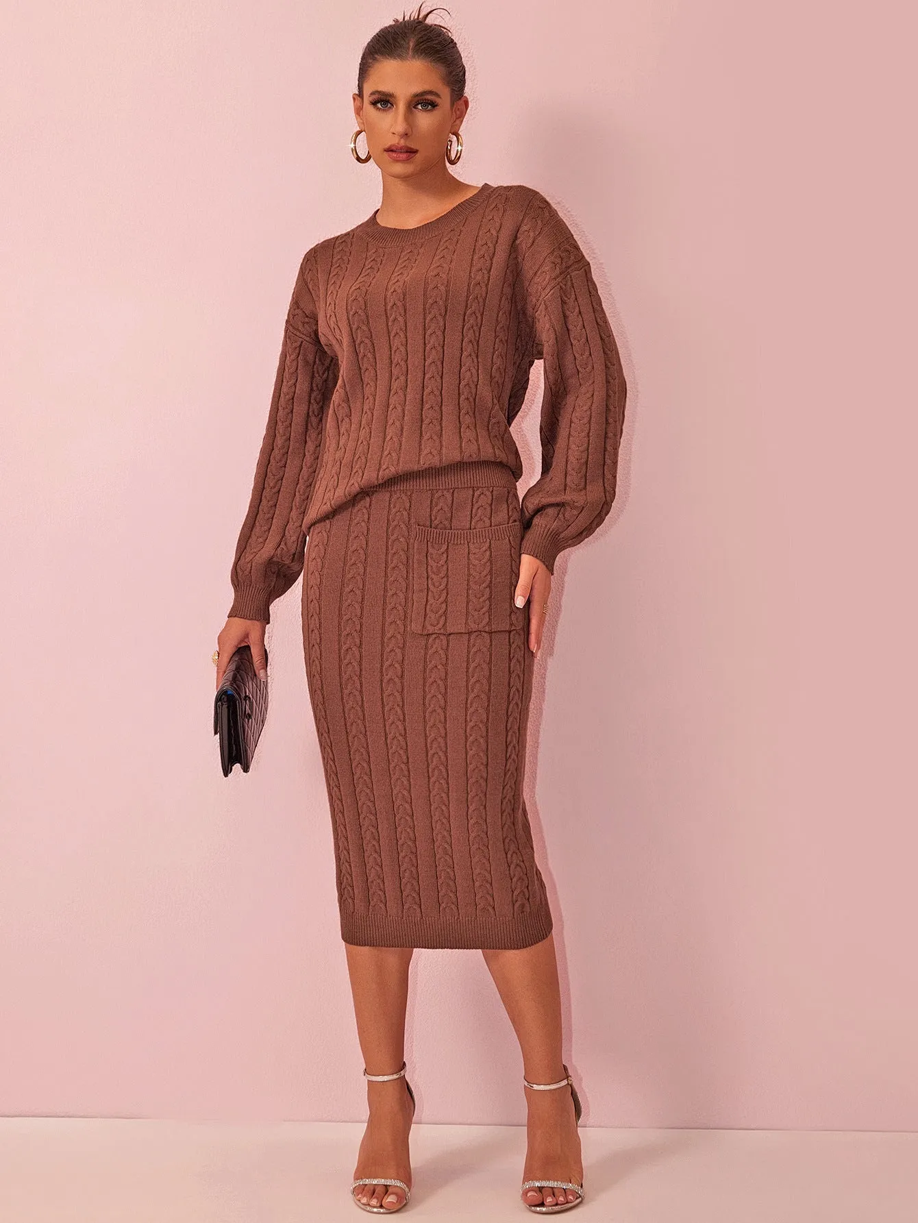 Cozy Knit Sweater and Skirt Suit for Effortless Autumn Elegance