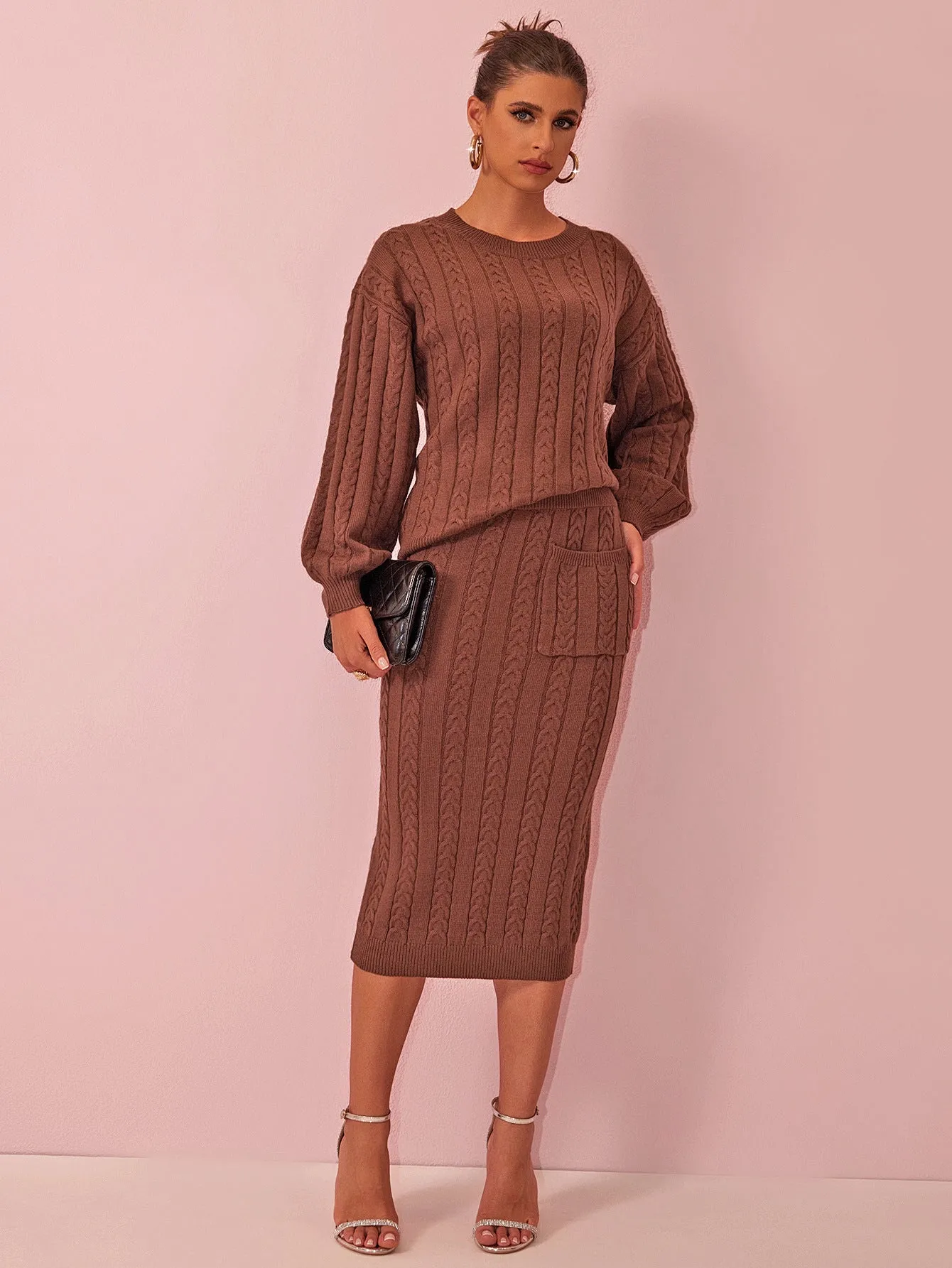 Cozy Knit Sweater and Skirt Suit for Effortless Autumn Elegance