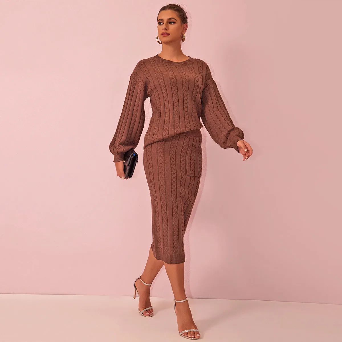 Cozy Knit Sweater and Skirt Suit for Effortless Autumn Elegance