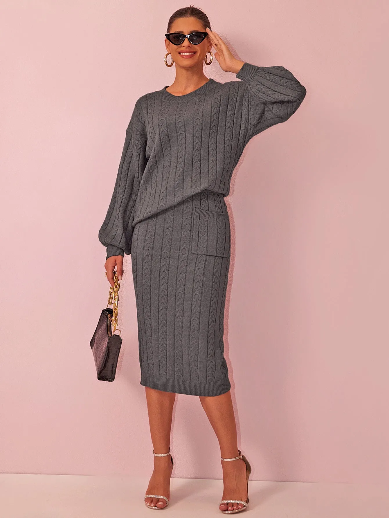 Cozy Knit Sweater and Skirt Suit for Effortless Autumn Elegance