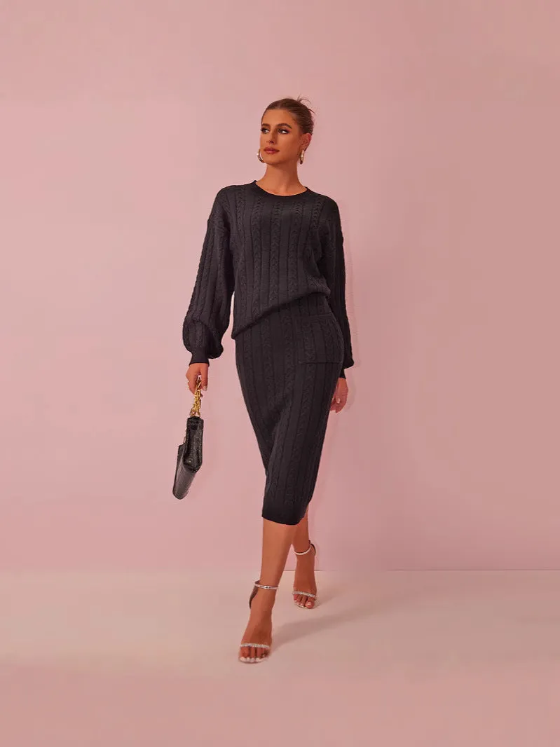 Cozy Knit Sweater and Skirt Suit for Effortless Autumn Elegance