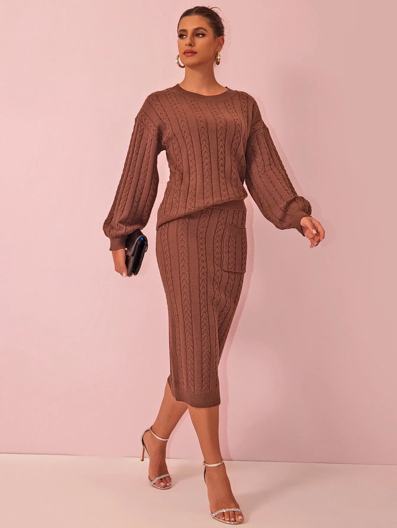 Cozy Knit Sweater and Skirt Suit for Effortless Autumn Elegance