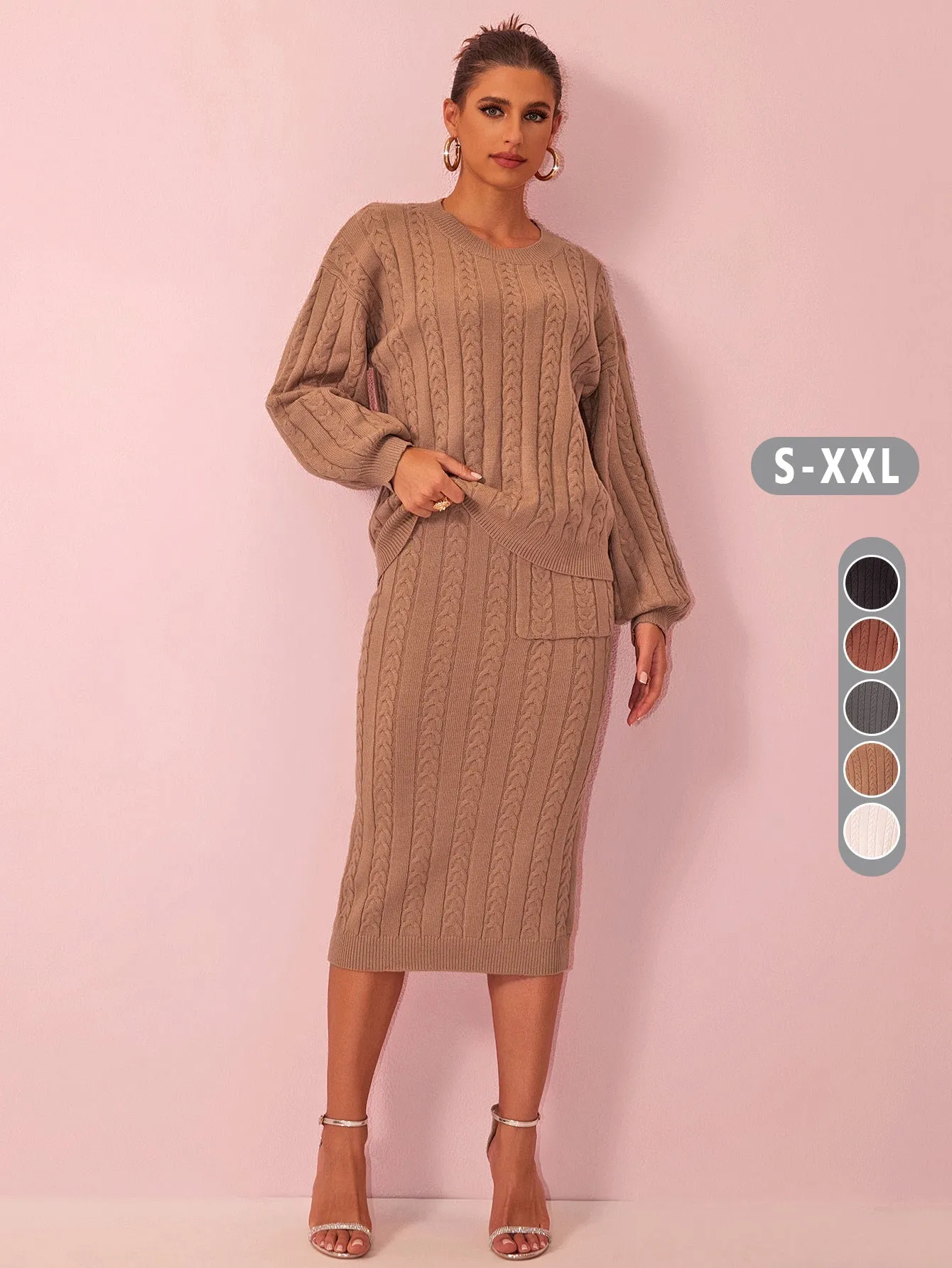 Cozy Knit Sweater and Skirt Suit for Effortless Autumn Elegance