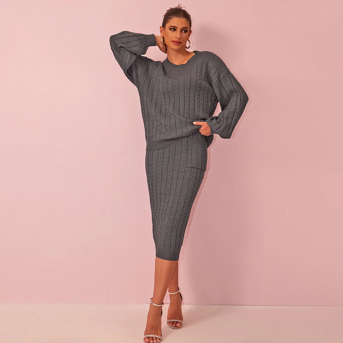 Cozy Knit Sweater and Skirt Suit for Effortless Autumn Elegance