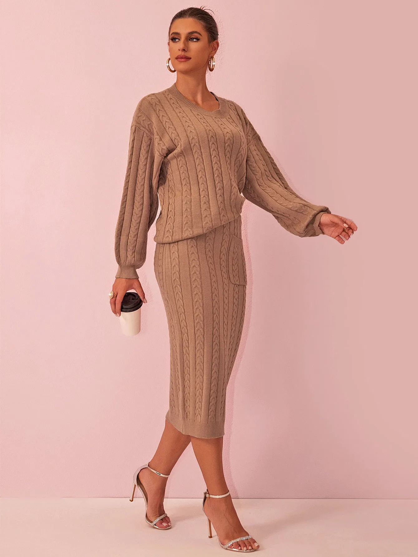 Cozy Knit Sweater and Skirt Suit for Effortless Autumn Elegance