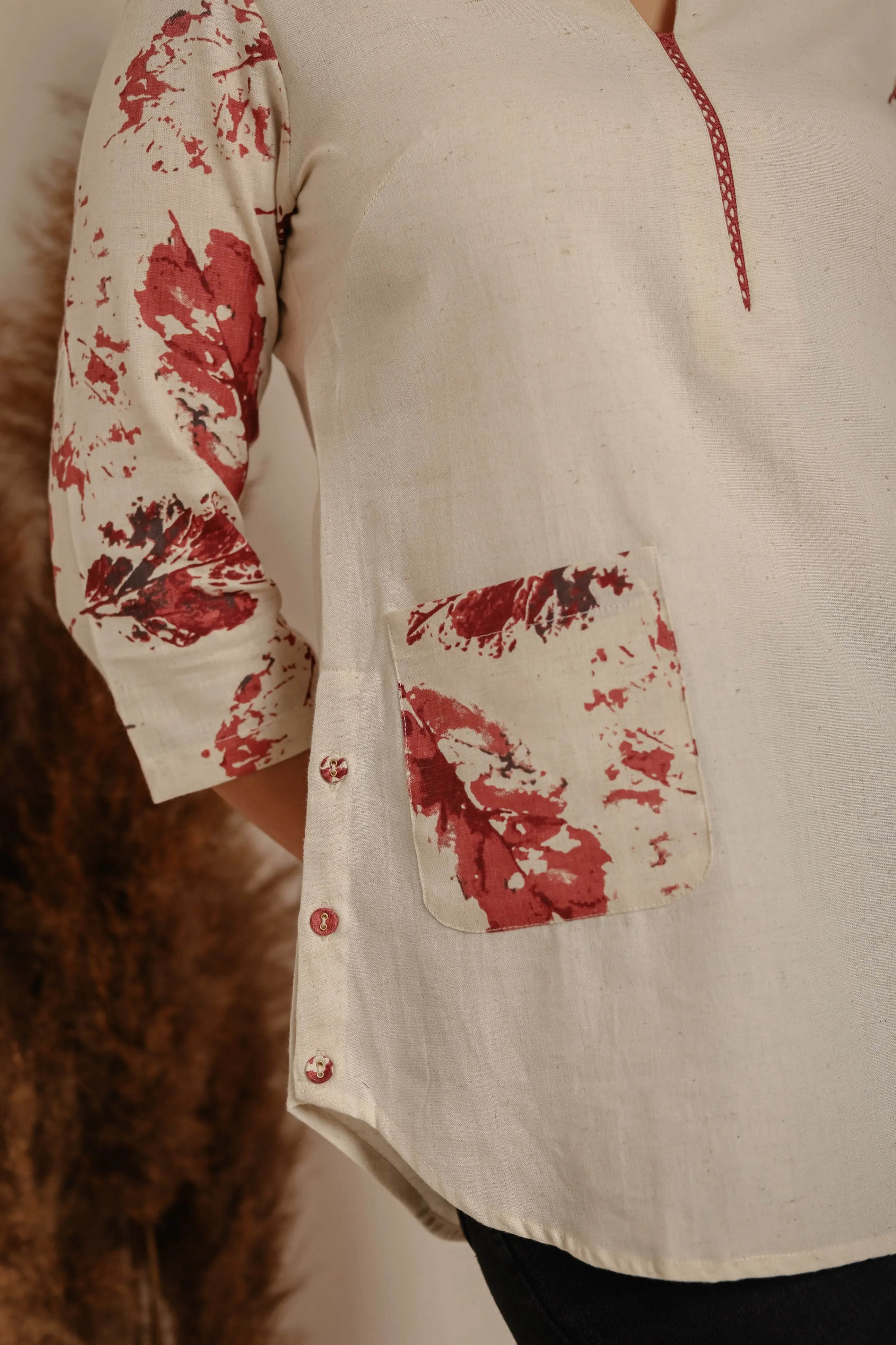 Cream With Pink Cotton Flex Printed Ready To Wear Top