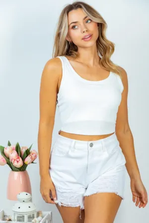 Cropped Ribbed Brami in White