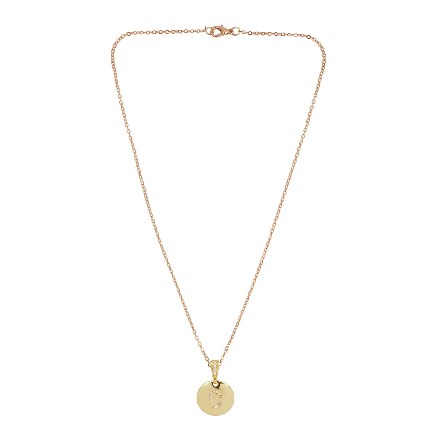 Crystal Studded Alphabet C Gold Coin Necklace