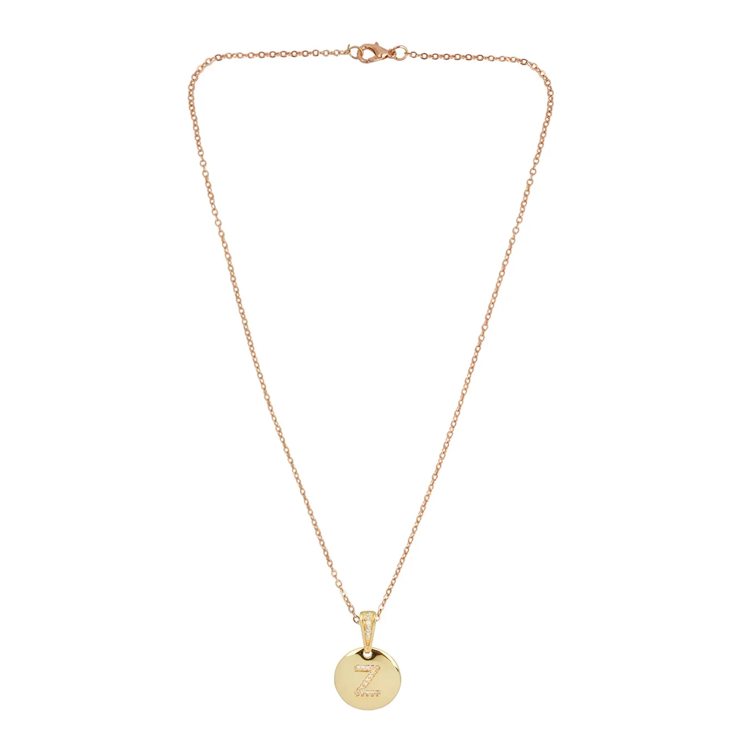 Crystal Studded Alphabet Z Gold Coin Necklace