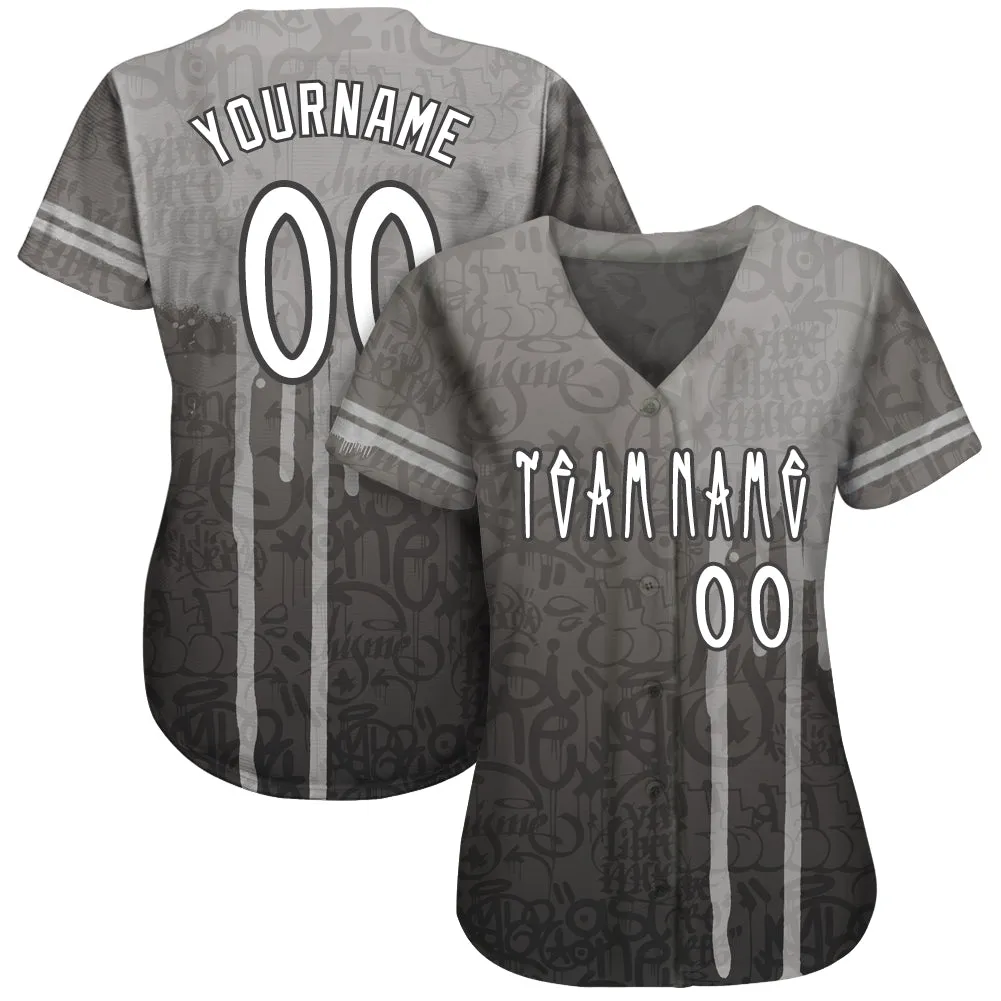 Custom Graffiti Pattern White-Gray 3D Picaxao Authentic Baseball Jersey