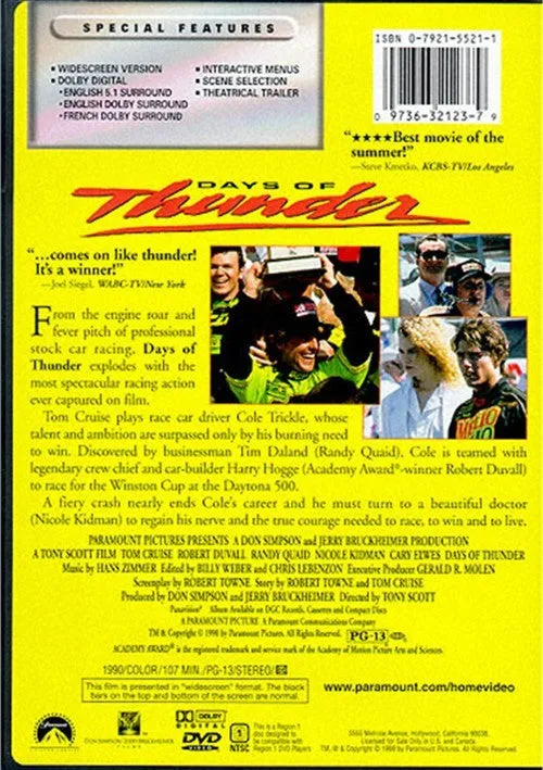 Days Of Thunder DVD (Free Shipping)