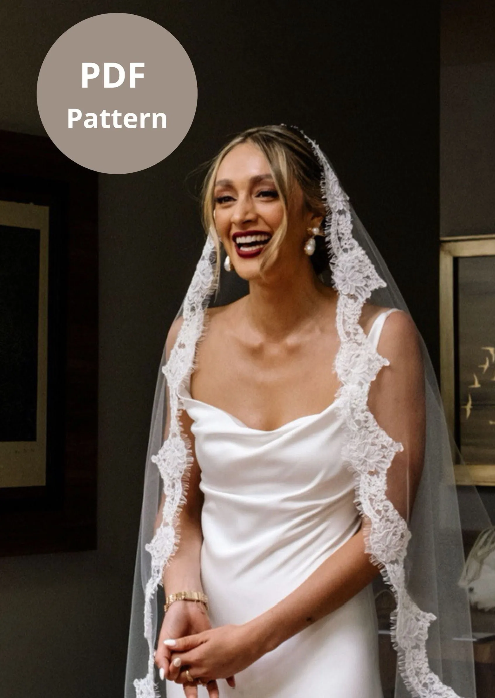 DIY Lace Mantilla Wedding Veil, Cathedral Length Pattern PDF Tutorial