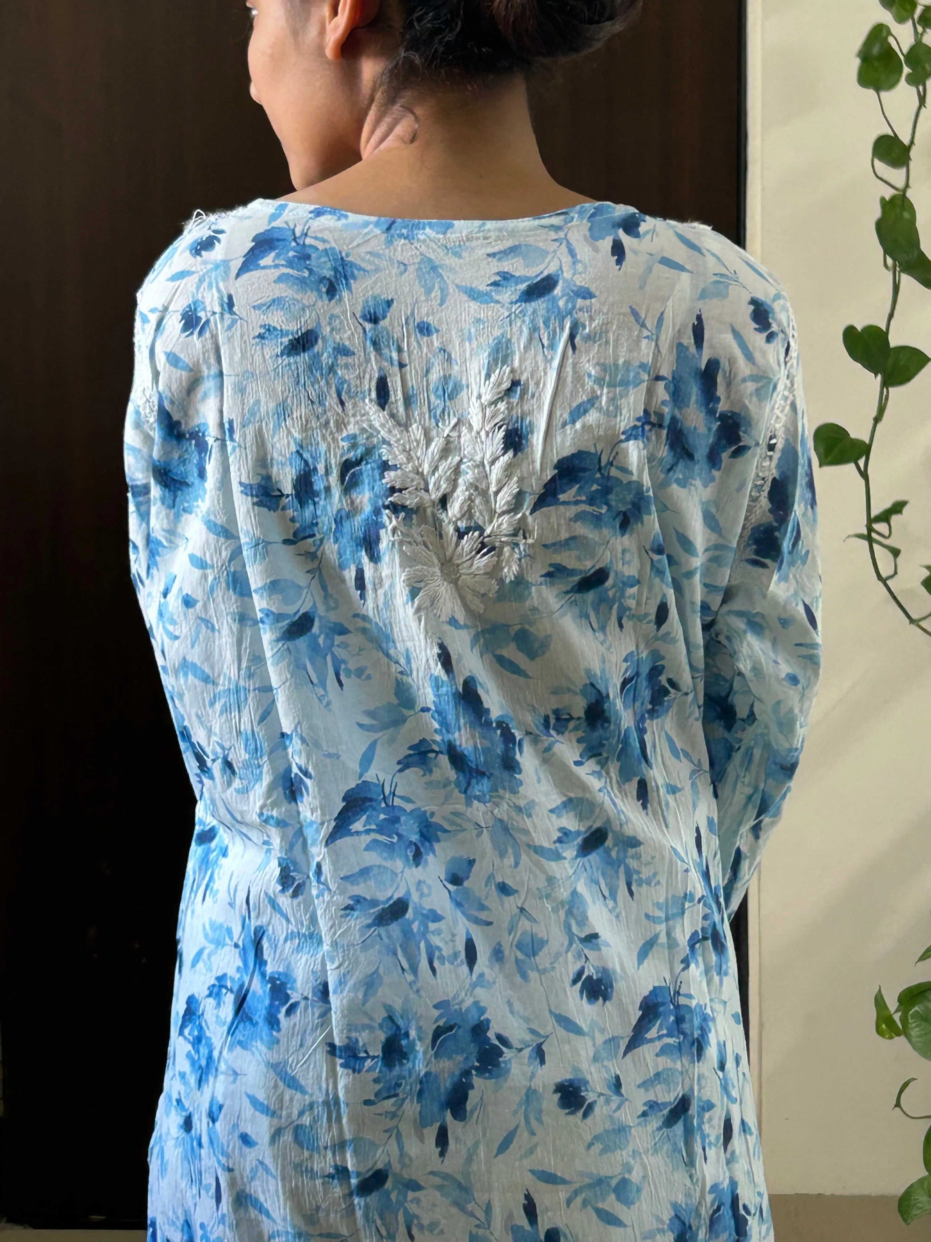Dream Blue Mul mul cotton chikankari kurti