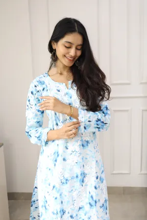 Dream Blue Mul mul cotton chikankari kurti