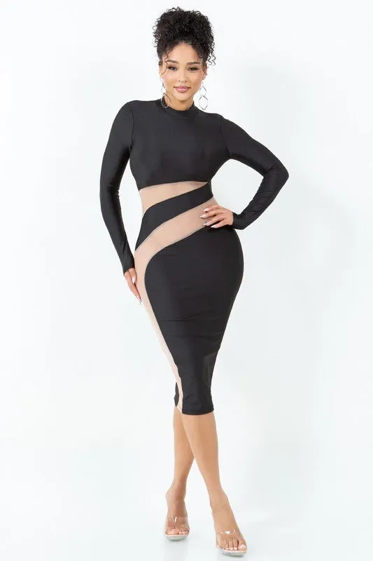 Dress With Mesh Contrast