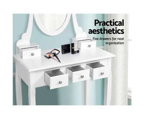Dressing Table Stool Set Mirror Drawers Makeup Cabinet Storage Desk White
