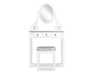 Dressing Table Stool Set Mirror Drawers Makeup Cabinet Storage Desk White