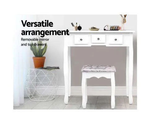 Dressing Table Stool Set Mirror Drawers Makeup Cabinet Storage Desk White